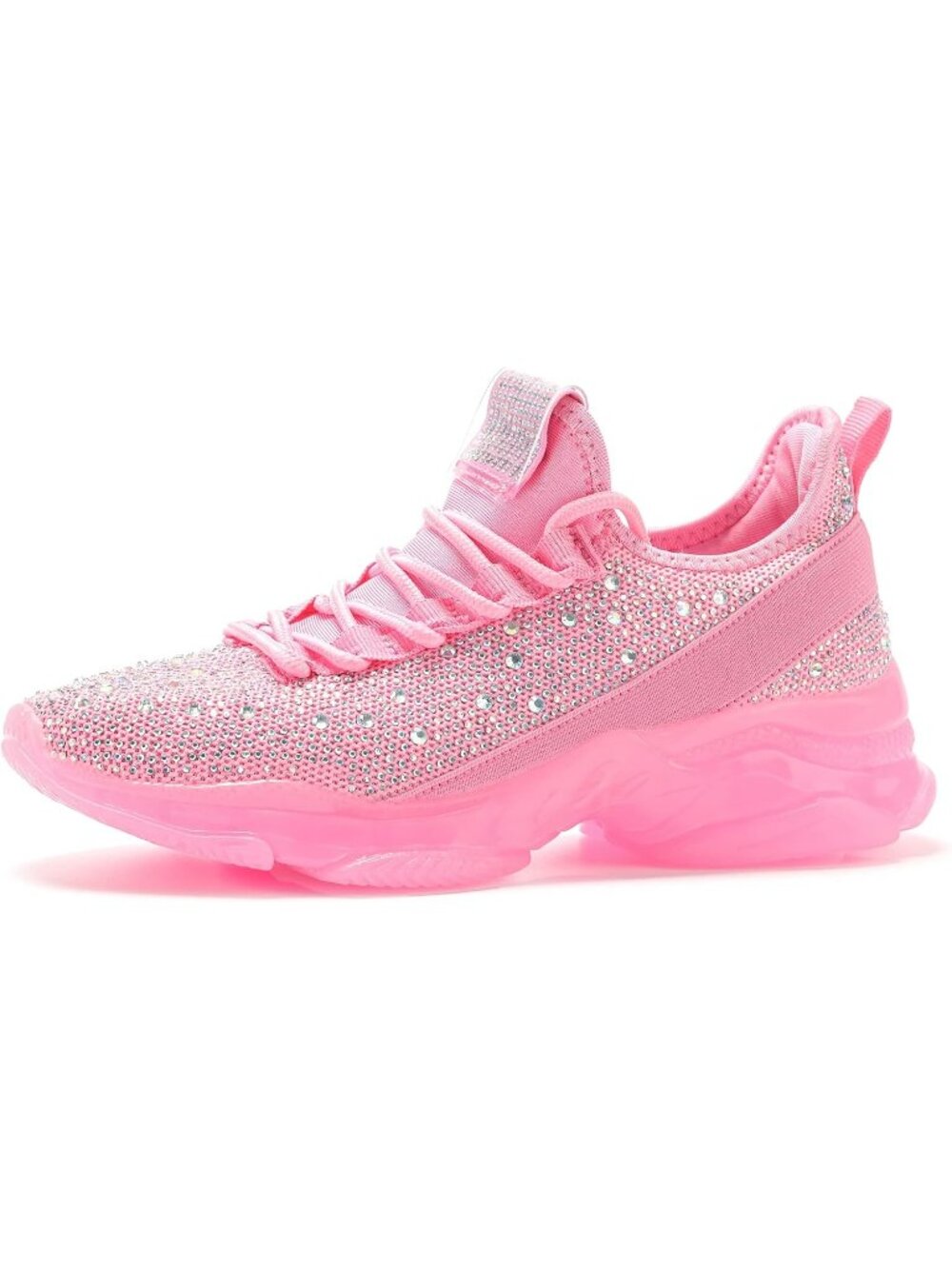 Women's Pink Rhinestone Mesh Slip On Fashion Breathable Sparkle Glitter Sneaker